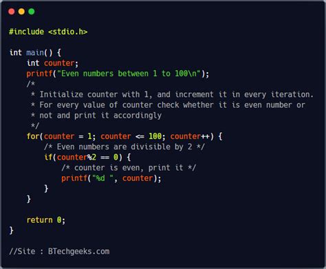 C program to print even numbers using for loop .